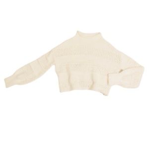 Arizona Jean Co Fluffy White Knit Turtleneck Cropped Sweater Wide Sleeves XS
